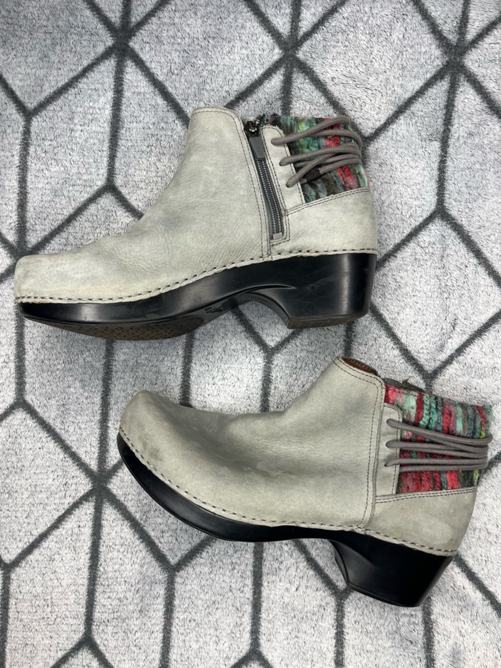 Dansko Women’s Tami Gray Nubuck Leather Ankle Clog Colorful Boots Size 38